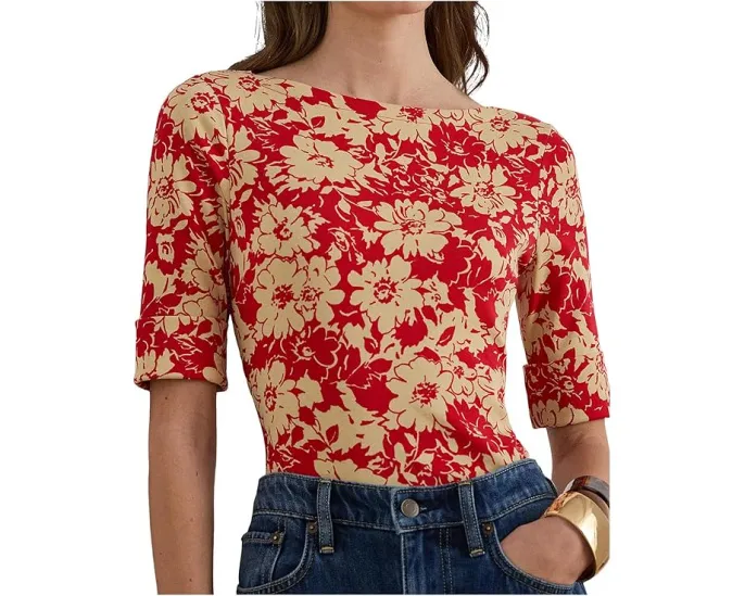 Футболка Lauren Ralph Lauren с цветочным принтом и горловиной лодочкой