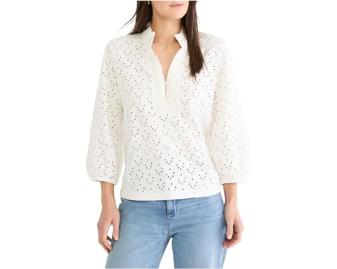 Топ NIC+ZOE Petite с воротником-рюшем и ажурной вязкой