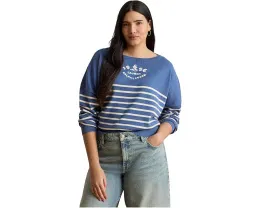 Lauren Ralph Lauren свитер плюс сайз с логотипом и полосками из хлопка с лодочкой
