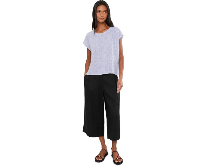 Брюки Eileen Fisher из органического льна с защипами и укороченной длиной