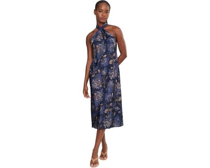 Floral Tie Neck Halter Cocktail Dress