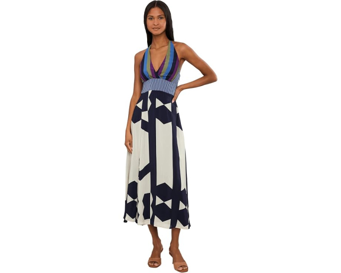 Vince Camuto макси платье V-neck Bareback с принтом