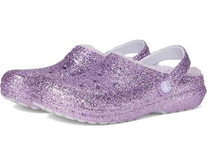 Блестящие кроксы Crocs Classic с подкладкой для детей на заднем ремешке