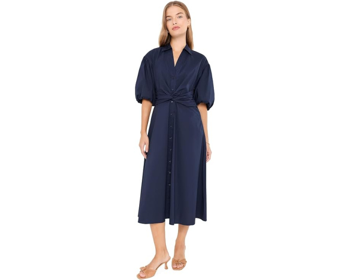 Petite Twist-Front Bubble-Sleeve Shirtdress