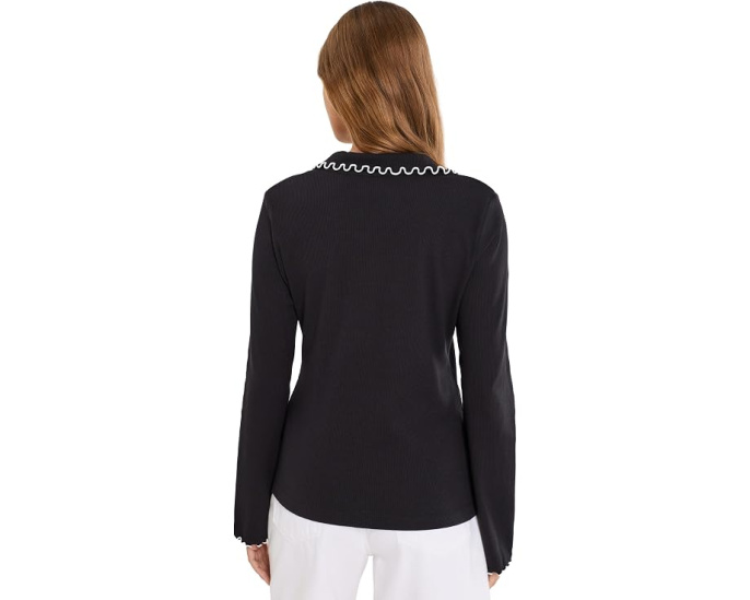 Блузка Lettuce Trim V-Neck Long Sleeve Button-Down от CeCe с V-образным вырезом
