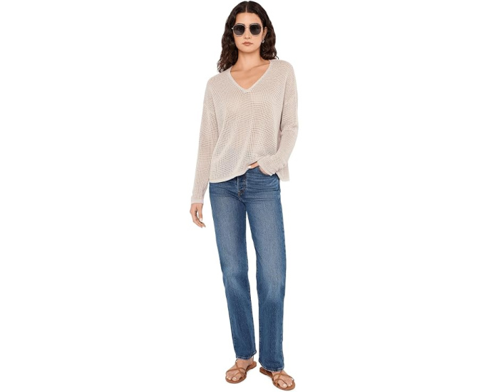 Органический льняной хлопковый свитер Eileen Fisher с V-образным вырезом
