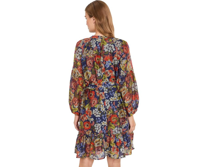 Dolman Sleeve One Tier Mini Dress with Self Belt