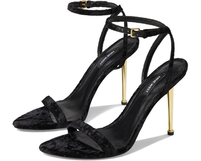 Nine West босоножки Reina на каблуке с ремешком черные велюр