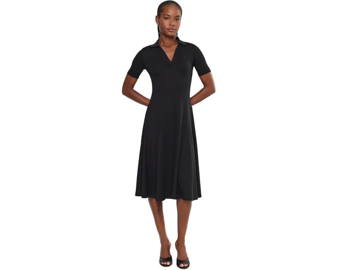 Rib-Knit Elbow-Sleeve Polo Dress