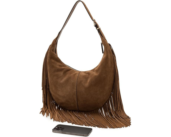 Сумка Madewell The Essential Curve Medium Shoulder Bag с бахромой из замши