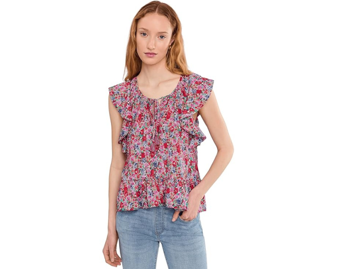 Топ с воланами и пеплумом Liverpool Petite Flutter Sleeve Peplum Woven с цветочным принтом