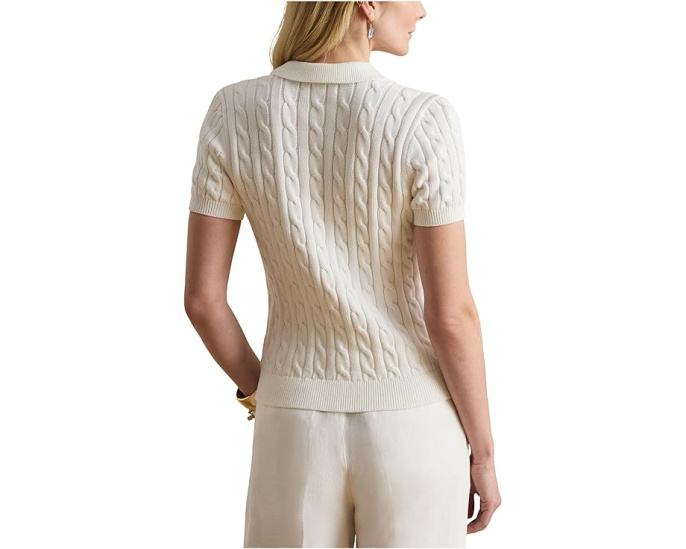 Хлопковый пуловер поло Cable Knit Cotton от Lauren Ralph Lauren