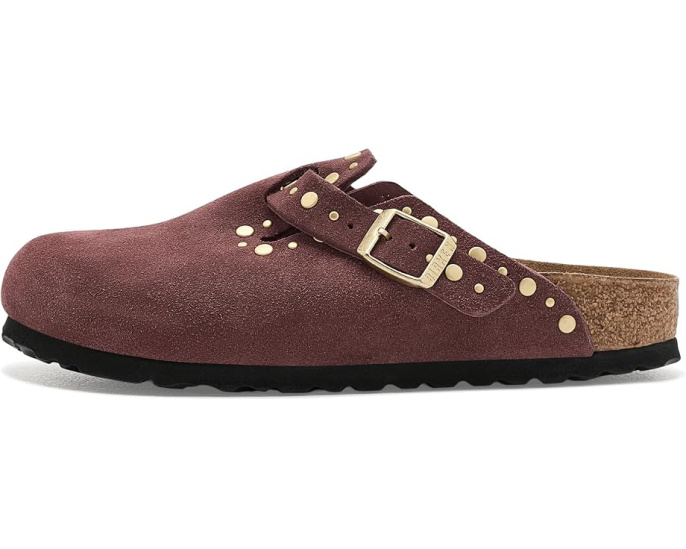 Клоги Birkenstock Boston Rivets с заклепками из замши перцового цвета