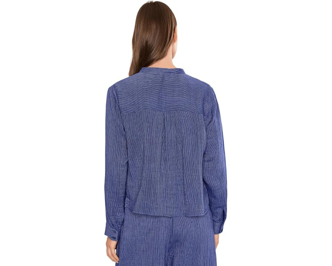 Полосатая хлопковая рубашка с мандариновым воротником Eileen Fisher