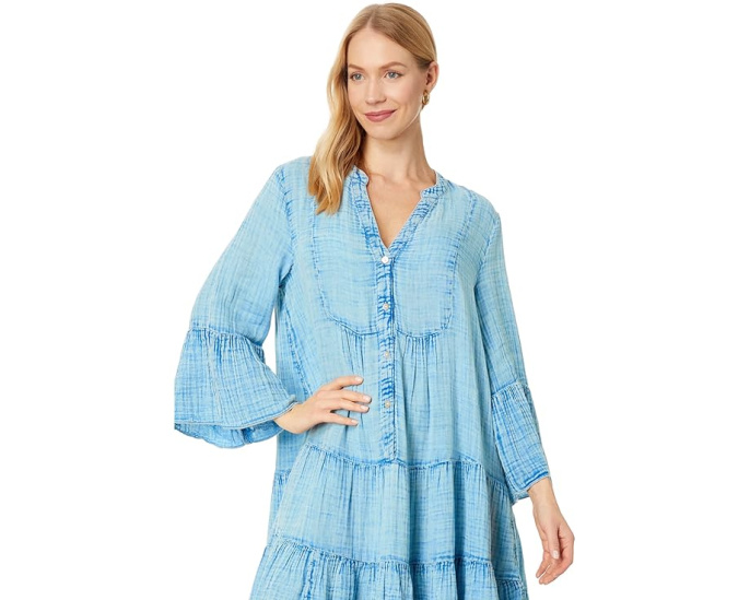 Faherty платье Dream Cotton Gauze Kasey свободного кроя с длинными рукавами и ярусным подолом