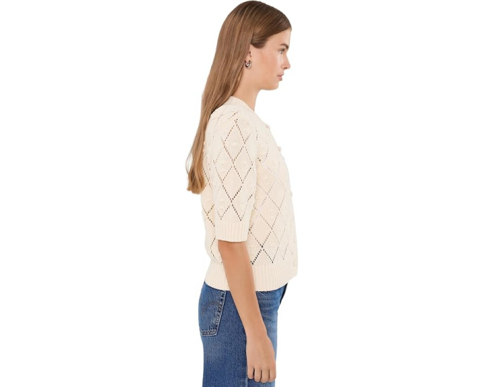 Kate Cotton Bauble Solid Short Sleeve Cardigan