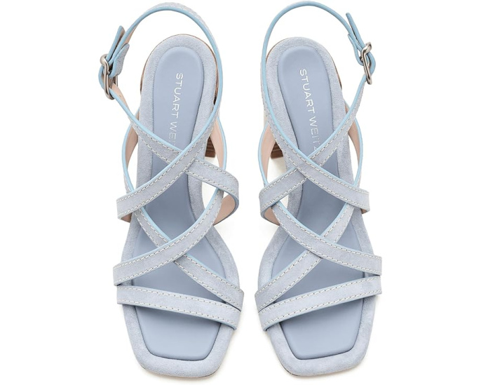 Туфли Park Block 85 на устойчивом каблуке Stuart Weitzman ярко-синие и натуральные