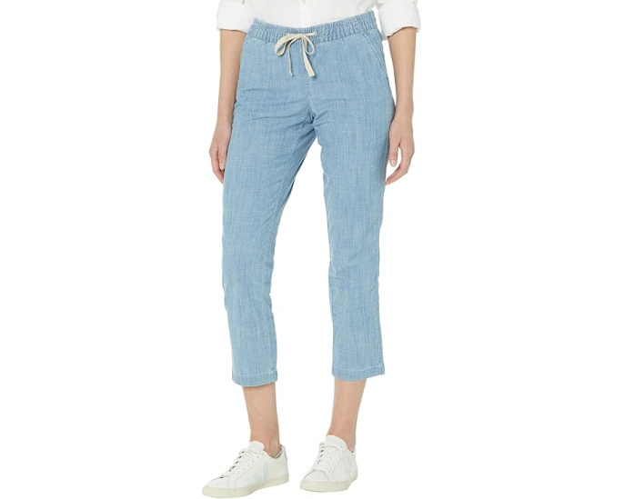 Укороченные брюки-чинос L.L.Bean Petite Lakewashed с зауженным силуэтом и поясом на резинке