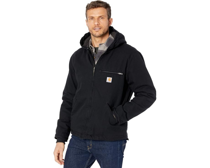 Carhartt утепленная куртка OJ392 Washed Duck с капюшоном и подкладкой из шерпы