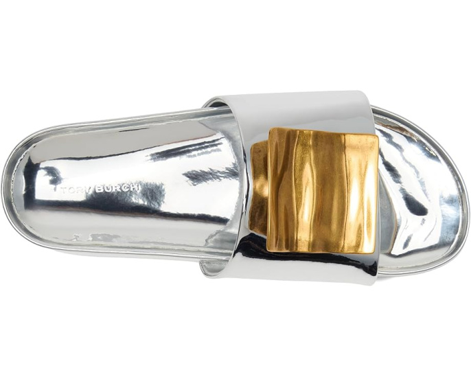 Сандалии Patos Mismatch Hammered Slide от Tory Burch с металлическим декором и платформой