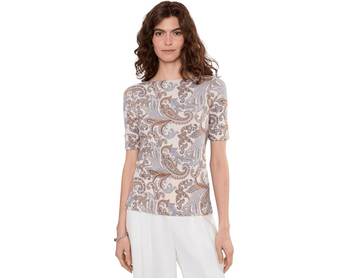 Топ с вырезом лодочкой Paisley из хлопка с эластаном Lauren Ralph Lauren