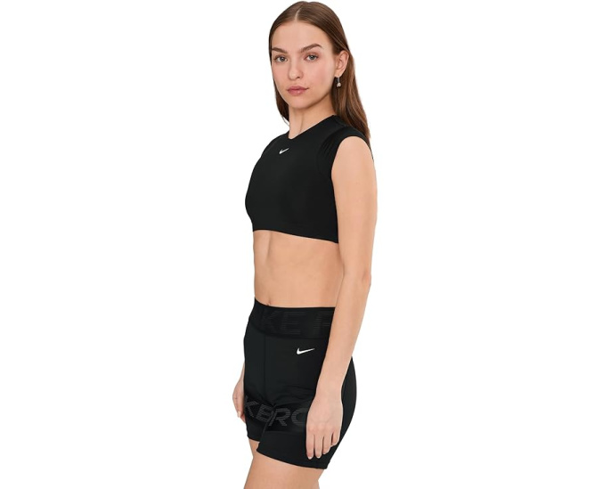 Кроп топ Nike Swim Solid с принтом Swoosh и полной подкладкой