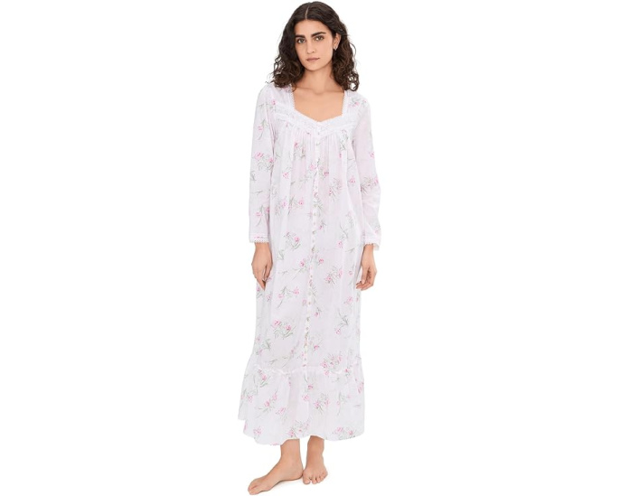Халат Eileen West Cotton Lawn с длинным рукавом и пуговицами