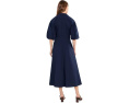 Twist-Front Bubble-Sleeve Shirtdress