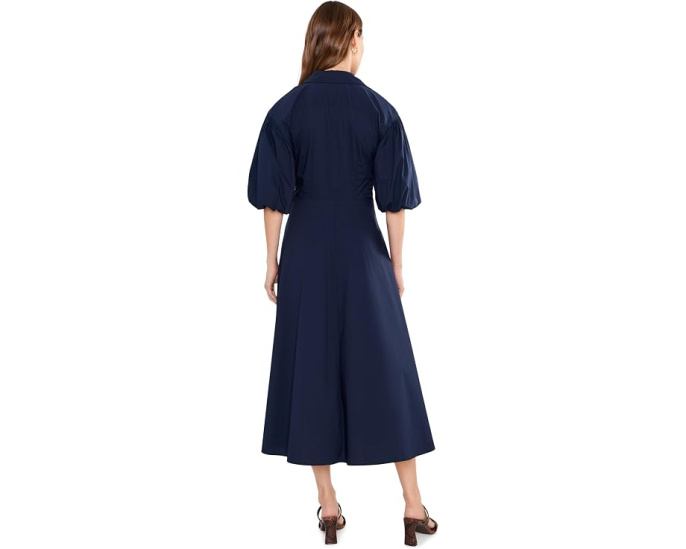 Twist-Front Bubble-Sleeve Shirtdress