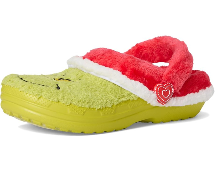 Теплые детские сабо Crocs Kids с подкладкой в стиле Гринча