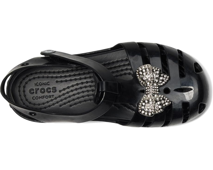 Детские сандалии Crocs Isabella Sandal с блестками черно серебристые