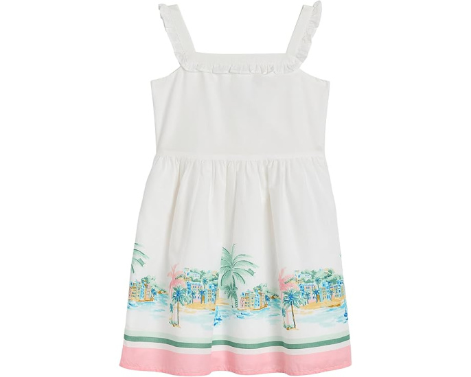 Платье Border Print Dress с рюшами и квадратным вырезом