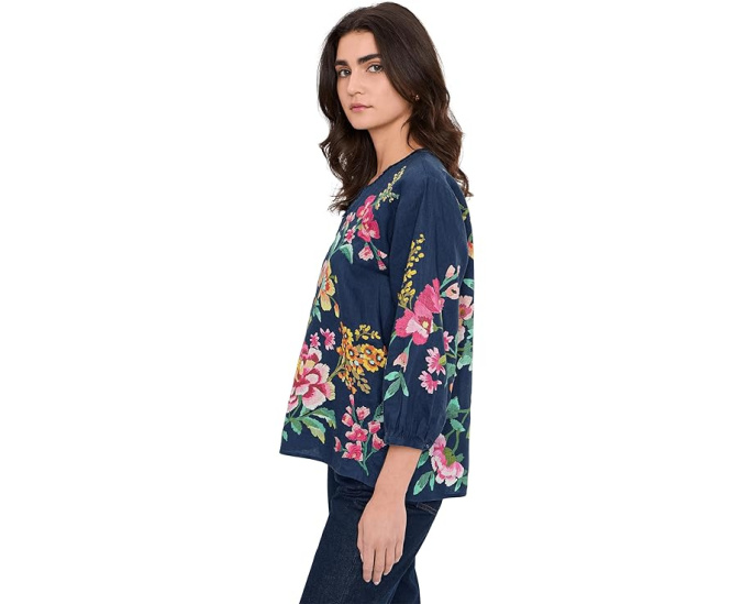 Блуза Split-Neck Linen Johnny Was с цветочным принтом