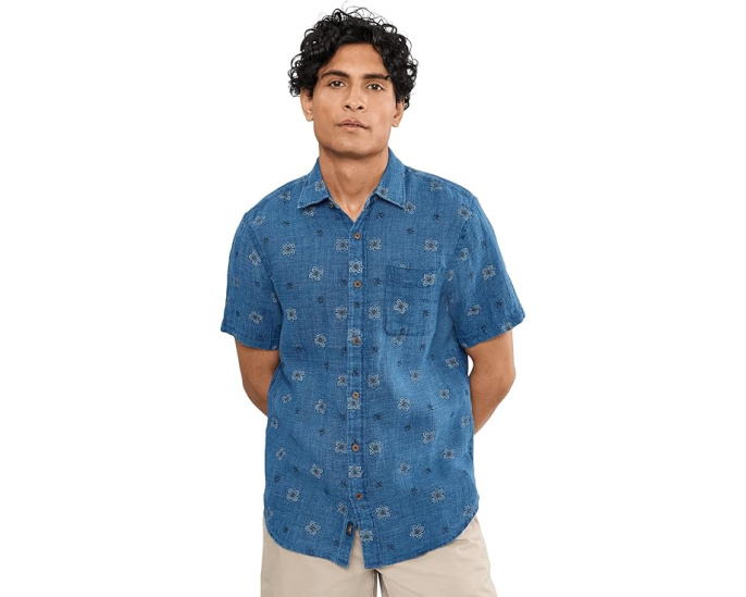 Рубашка Faherty Short Sleeve Palma Linen Shirt из 100% льна с накладным карманом