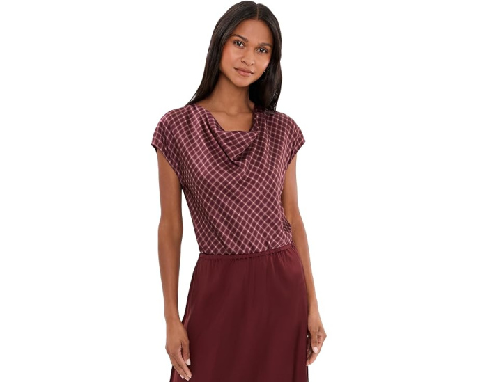 Блуза Vince Ombre Plaid с капюшоном и коротким рукавом