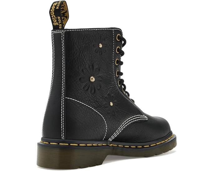 Ботинки Dr. Martens 1460 Pascal Flower с цветочным принтом и желтой строчкой