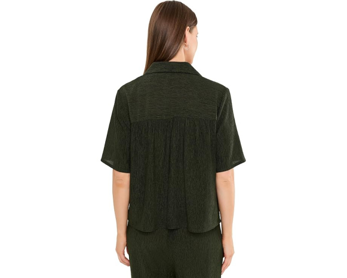 Рубашка Eileen Fisher Woven Plisse с отложным воротником Зеленая