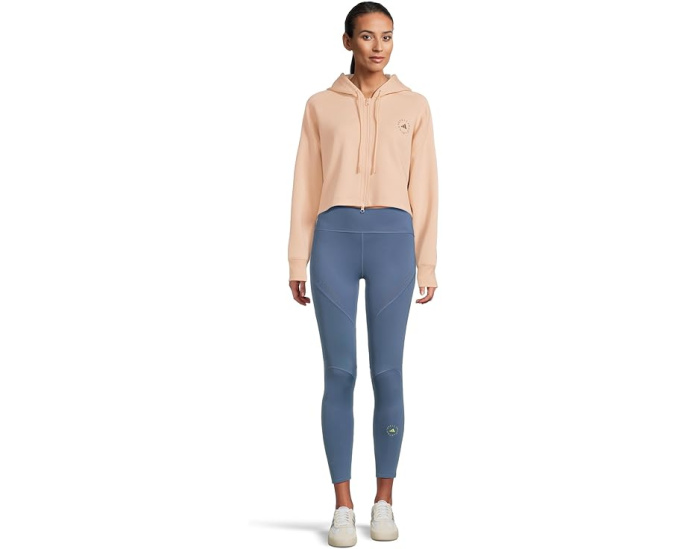Кропированный худи adidas by Stella McCartney с капюшоном и карманом-кенгуру
