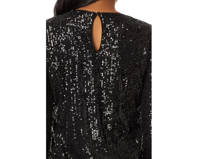 Топ CeCe Long Slv Sequin Crew Neck Rich Black с длинным рукавом