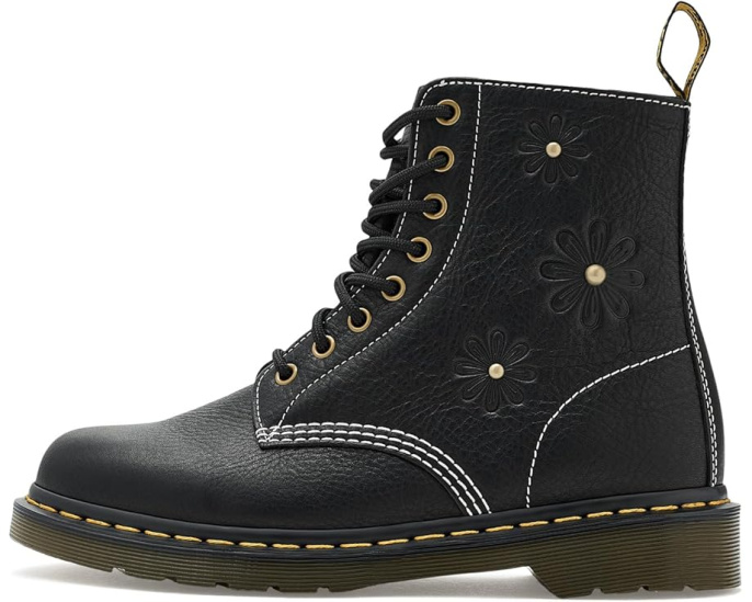 Ботинки Dr. Martens 1460 Pascal Flower с цветочным принтом и желтой строчкой