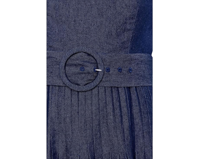 Джинсовое миди платье Pintucked Denim Midi Adrianna Papell с квадратным вырезом