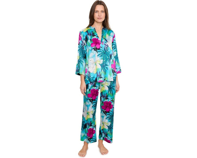 Пижама Natori Viva из сатина с принтом и мандариновым воротником