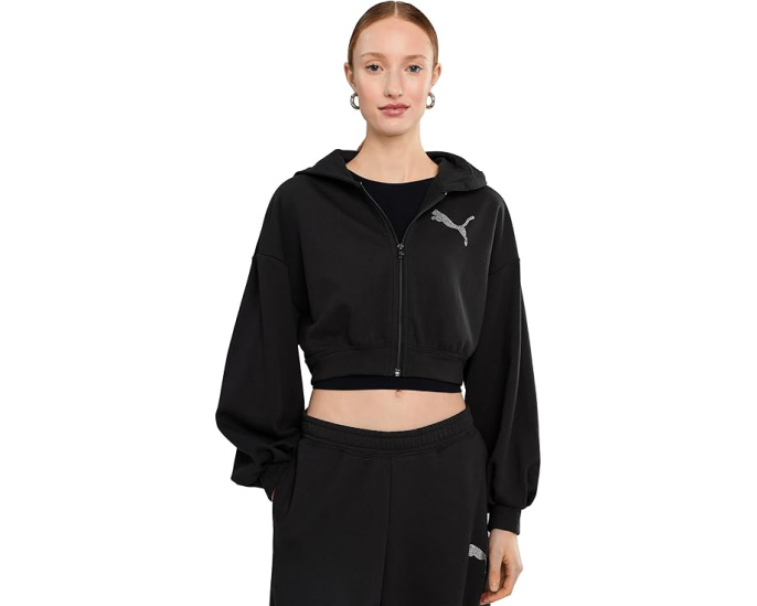 Кроп худи PUMA Essentials Graphics Bedazzled Cropped Hoodie с пайетками и объемными рукавами