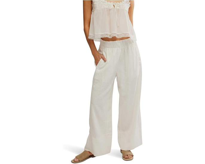 Free People брюки Day's End Cotton-Linen Pull-On бежевые