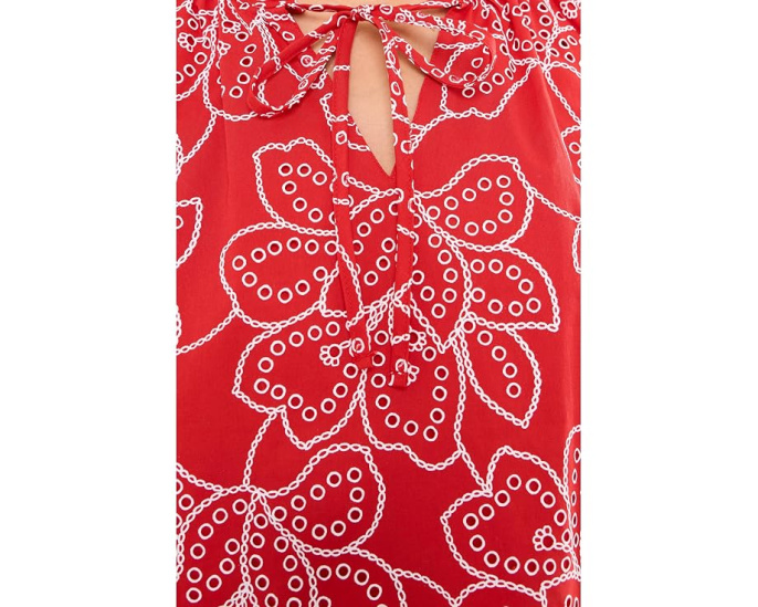 Топ CeCe Flutter Sleeve с вышивкой и завязками цвета Classic Cherry
