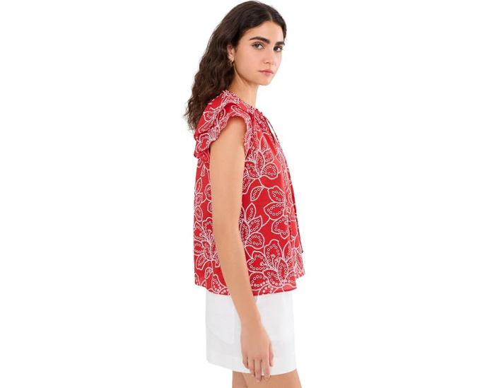 Топ CeCe Flutter Sleeve с вышивкой и завязками цвета Classic Cherry