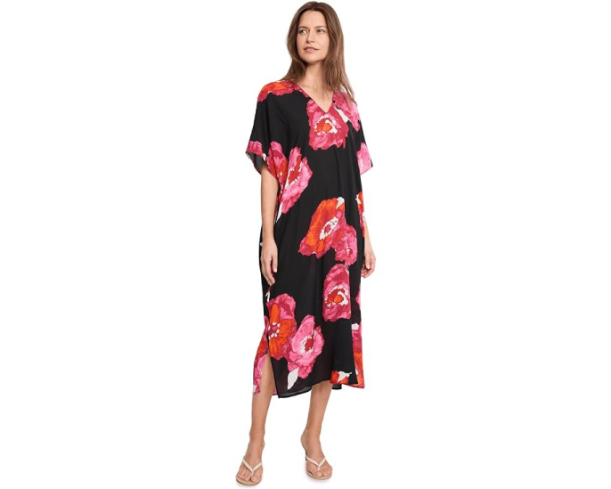 Кафтан Natori Bold Poppy Crinkle с принтом мака