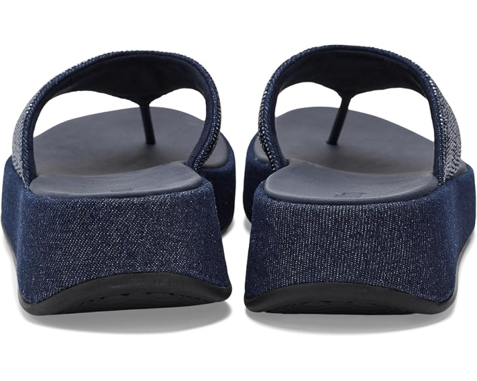 Сандалии FitFlop F Mode Toe Post из денима с кристаллами Hotfix