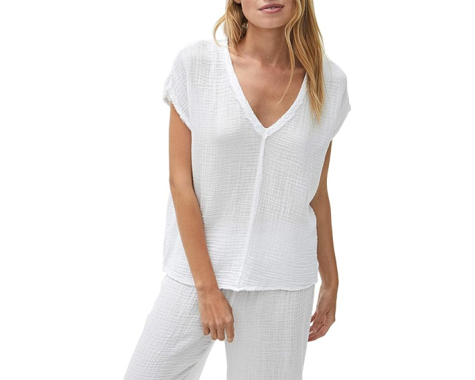 Футболка Draya Double Gauze V-Neck Tee Michael Stars с белым цветом