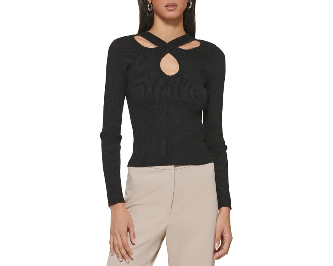 Свитер DKNY Long Sleeve Rib Lurex Cutout с вырезом